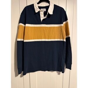 Goodfellow Co Rugby Shirt Mens Size Medium Navy Gold White Long Sleeve Polo